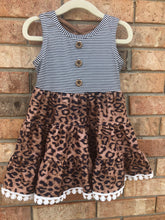 Load image into Gallery viewer, Girls Sleeveless Striped Leopard Tiered Dress
