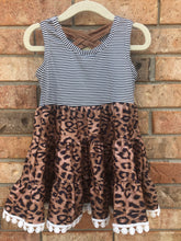 Load image into Gallery viewer, Girls Sleeveless Striped Leopard Tiered Dress
