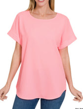 Load image into Gallery viewer, Missy and Curvy Woven Rolled Sleeve Top
