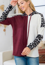 Load image into Gallery viewer, Leopard Sleeves with Two Toned Contrast Hoodie
