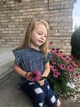 Load image into Gallery viewer, Lightweight Navy Floral Print Ruffle Sleeve Top
