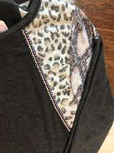 Load image into Gallery viewer, Distressed Knit Top With Print Block Shoulder
