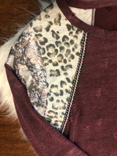 Load image into Gallery viewer, Distressed Knit Top With Print Block Shoulder
