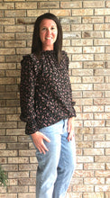 Load image into Gallery viewer, Black Floral Knit Top w/Shirred Mock Neck
