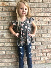 Load image into Gallery viewer, Charcoal Floral Print Peplum Top

